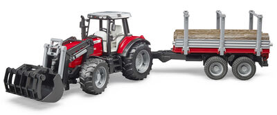 Bruder Massey Ferguson 7480 Traktor Med frontlaster Og Tømmertrailer