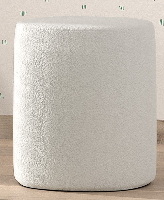 Polsterhocker-Nachttisch MOON - weiß - Bouclé Stoff - Ø 41 cm