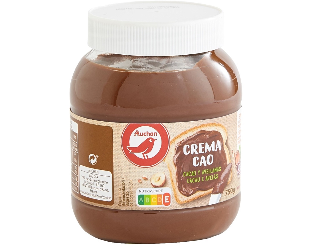 CREME AUCHAN PARA BARRAR DE CACAU MAGRO E AVELÃS 750G