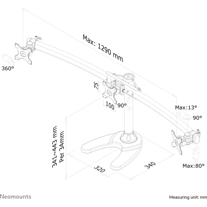 Neomounts FPMA-D700DD3 Support d'écran à poser 10-27