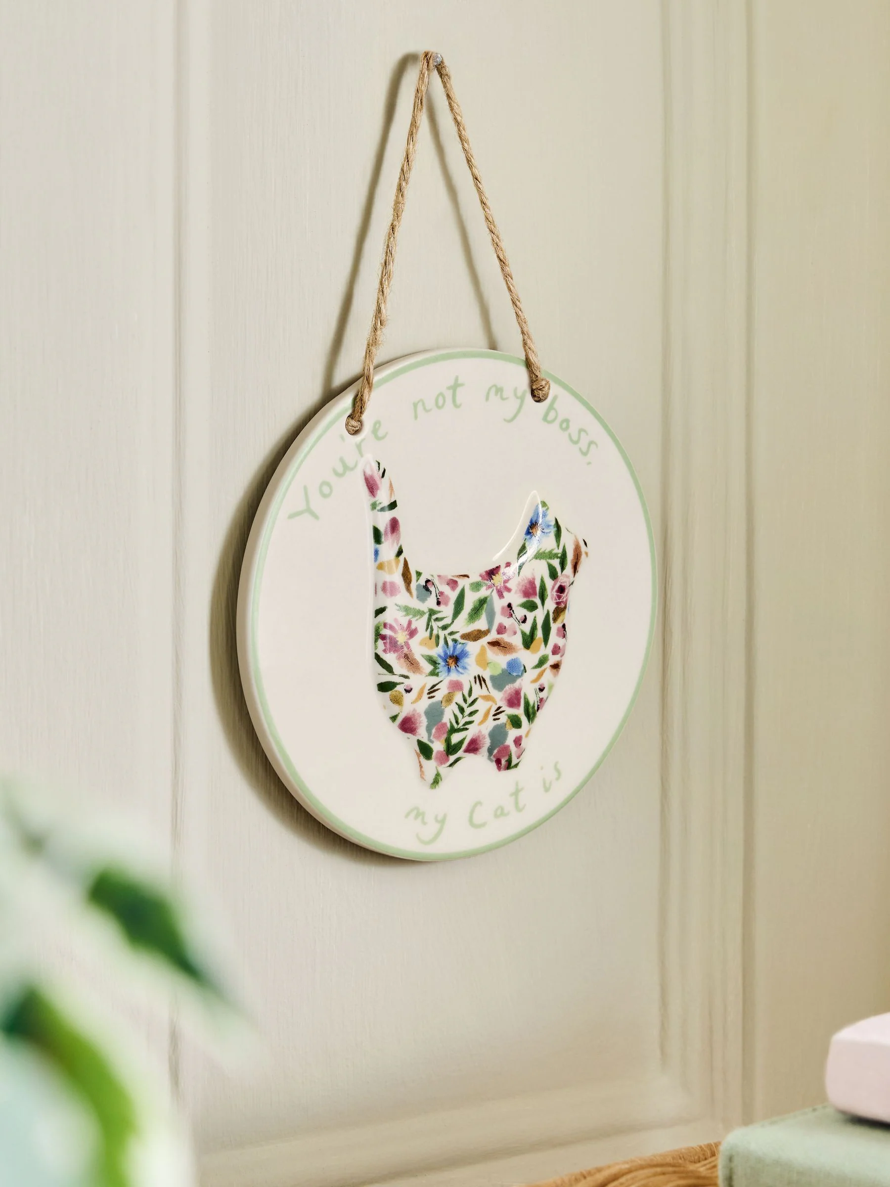 Ceramic Floral Cat Person Hanging Decoration