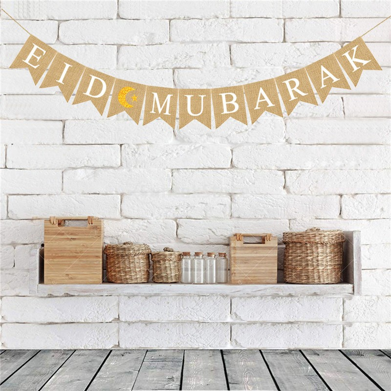 (3m) Ramadan Jute Girlande Eid Mubarak Home Deko Vintage Accessoire Banner - Eid Mubarak / Mond
