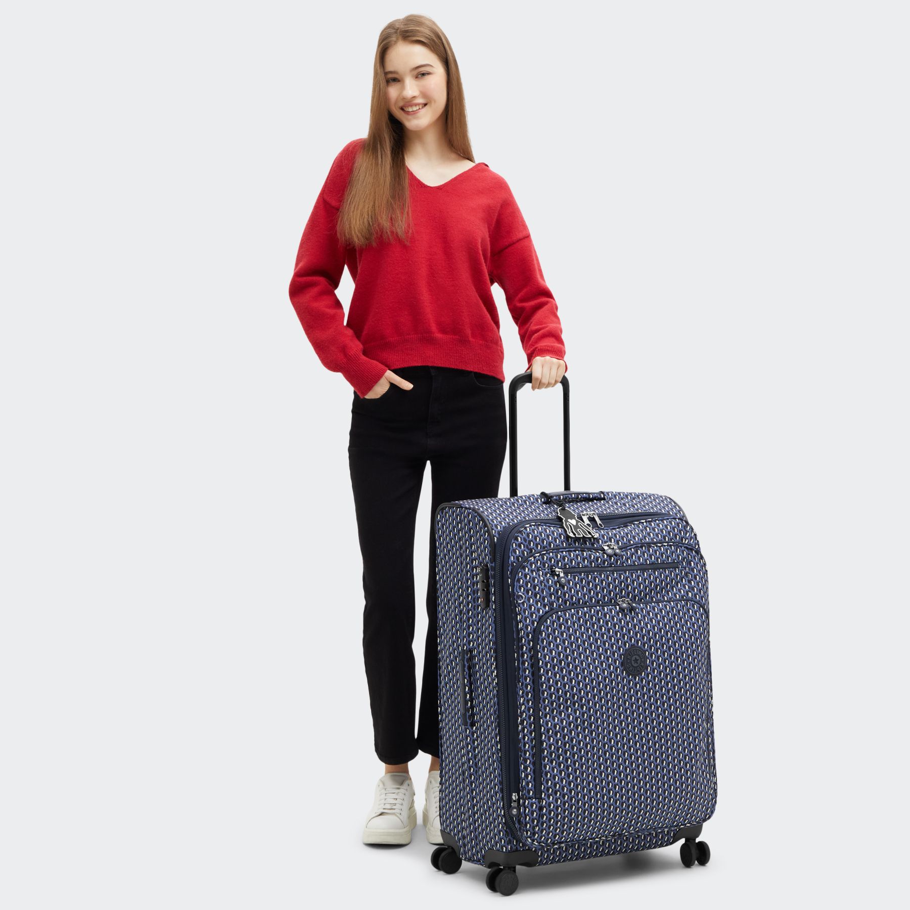 NEW YOURI SPIN L Grande Valise Extensible à Roulettes avec Poignée Télescopique - 3D K Blue