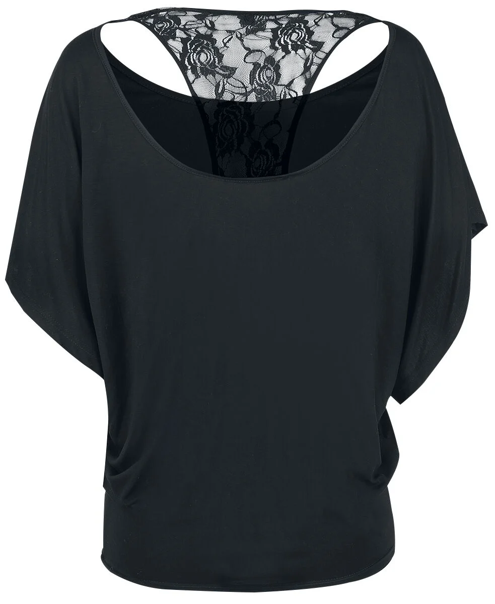 Haut Dos Dentelle Manches Chauve-Souris | Gothicana by EMP T-Shirt Manches courtes