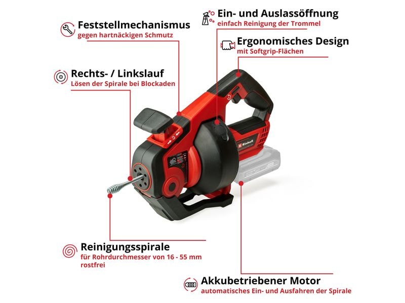Einhell Akku-Rohrreiniger TE-DA 18/760 Li Rohrreiniger für mühelose Rohrreinigung