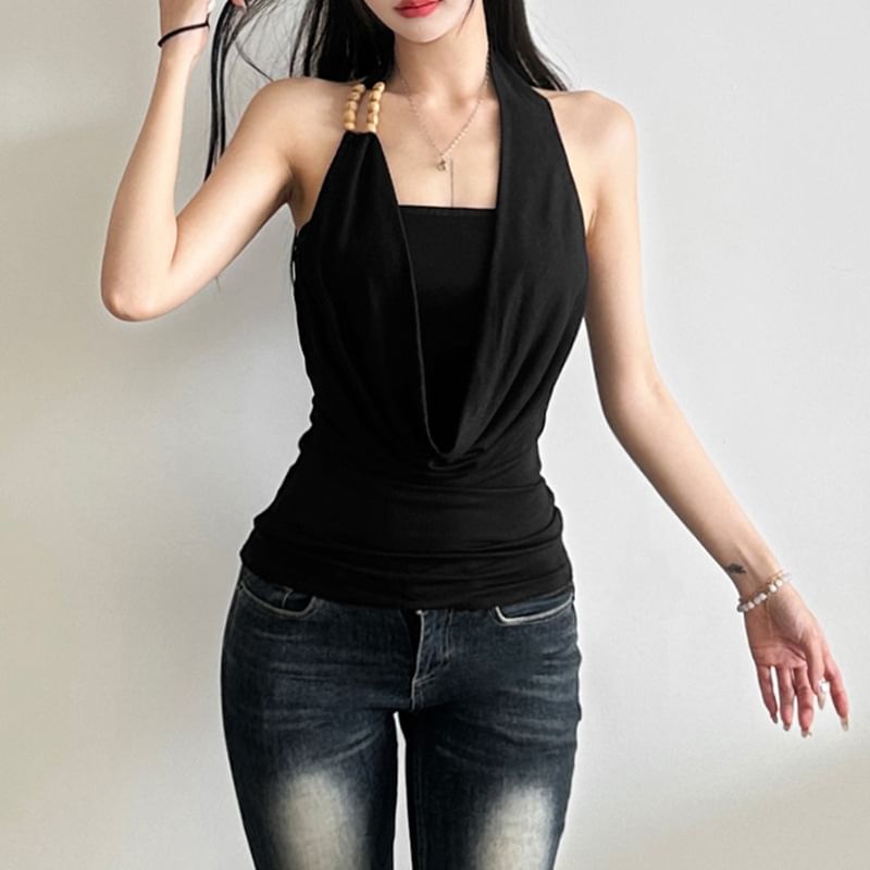 Sugarcoat - Halter coltrui, effen, open rug en slim-fit tanktop
