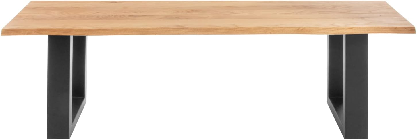 SAM Sitzbank 120x42 cm Enrico, Eichenholz massiv + geölt, schwarz lackiertes Kufengestell Metall, Esszimmerbank, echte Baumkante, Holzbank Massivholz, Baumkantenbank