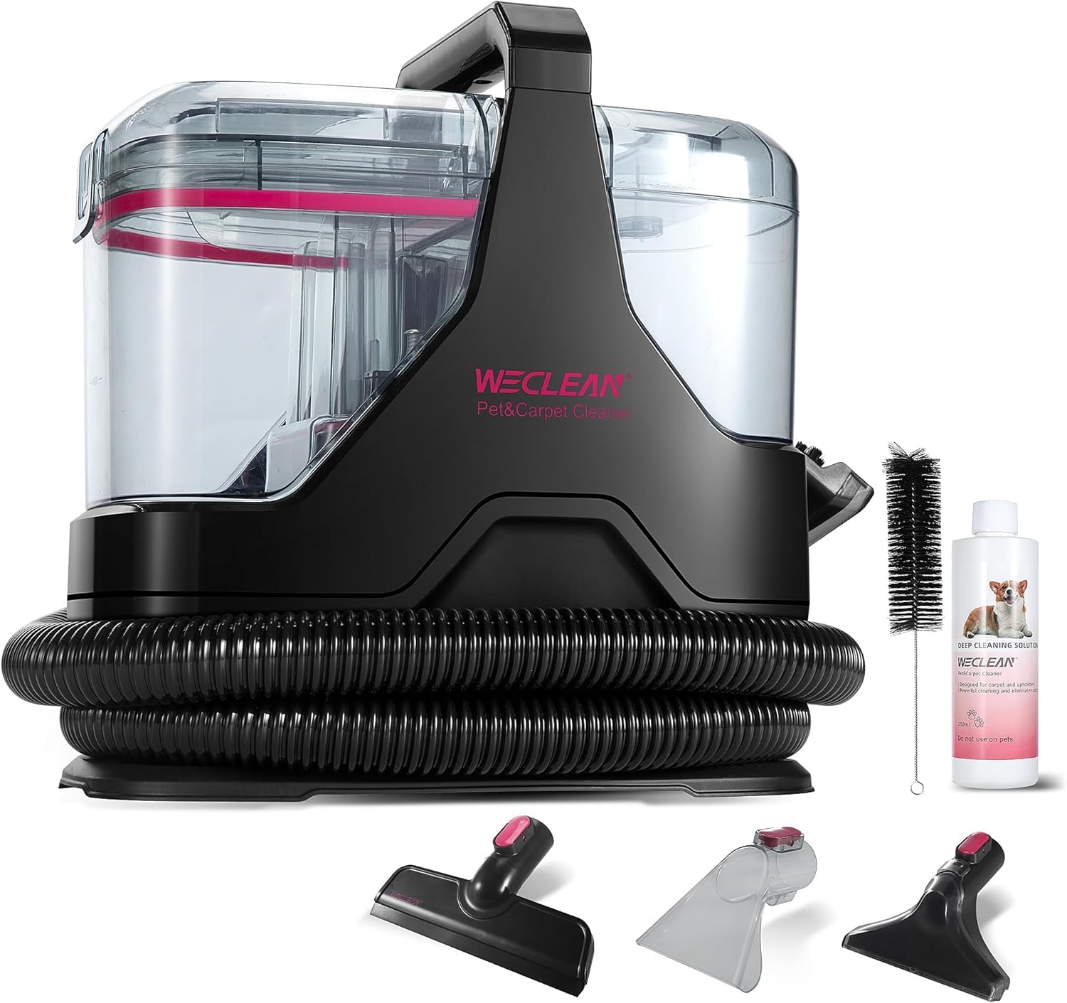 WECLEAN C3 Waschsauger, 600W 18Kpa Nasssauger Polsterreiniger Gerät,Fleckenreiniger für Teppiche, Sofas, Treppen, Fenster, Spiegel, Polstermöbel, Autos, Schwarz and Rosa