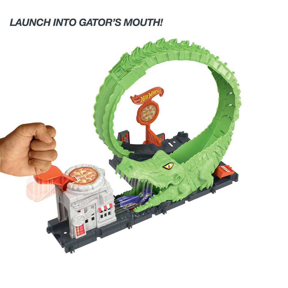 Hot Wheels City Looping krokodil in de aanval speelset