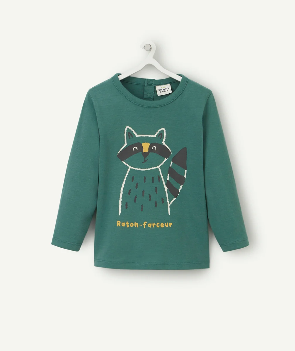 T-SHIRT BÉBÉ GARÇON EN COTON BIO VERT AVEC RATON FARCEUR