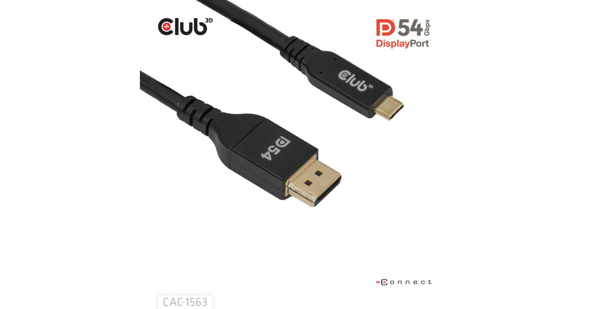 Club 3DUSB-C naar DisplayPort 2.1 DP54 Bi-Directioneel kabel, 8K120Hz 2m  (Zwart)