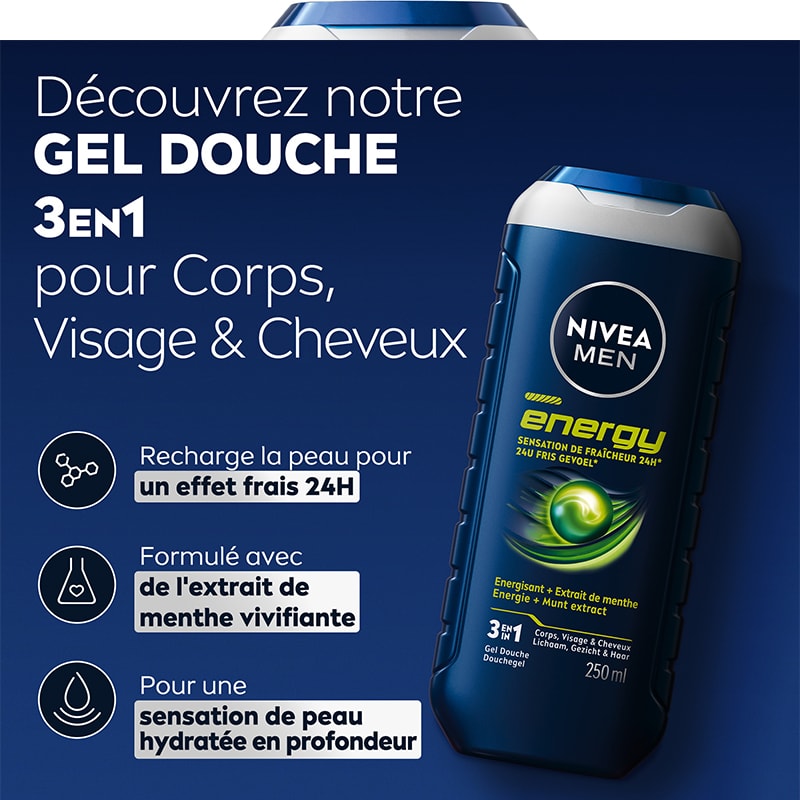 Gel douche 3-en-1 à la menthe - Visage, corps & cheveux - Homme - 500 ml