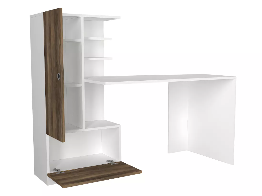 Bureau avec armoire de rangements - Blanc et naturel - MIDIALI II