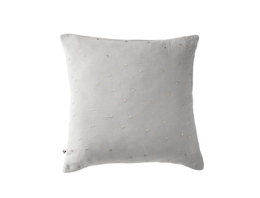 TERRE DE NUIT - Taie d'oreiller à pois brodés double gaze de coton gris 60 x...