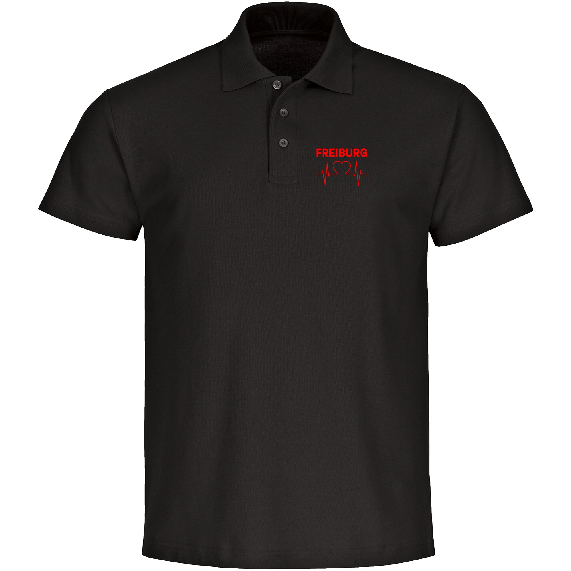 multifanshop® Poloshirt - Freiburg - Herzschlag - Druck rot