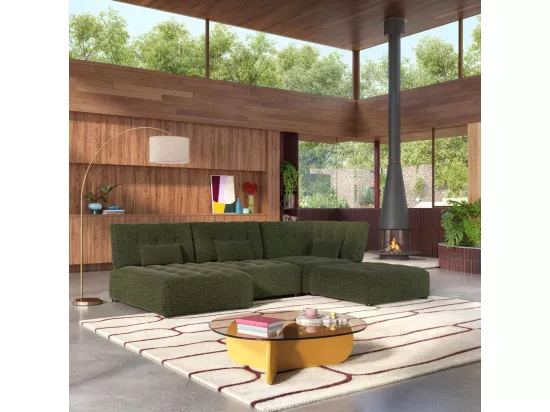 HABITAT - Méridienne en tissu texturé - Vert kaki - Reiko