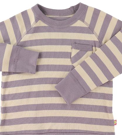 Katvig Pullover m. Tasche - Lila/Beige gestreift