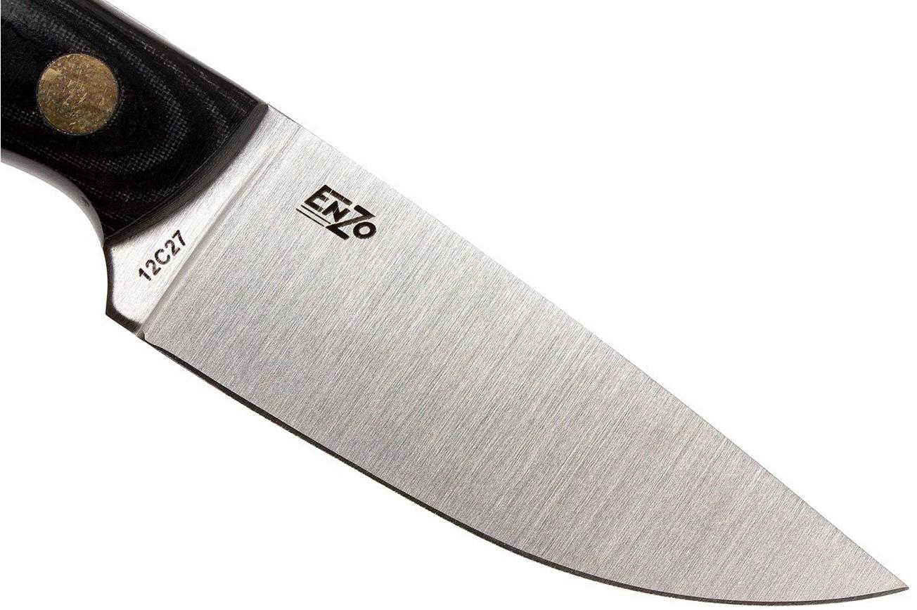 Brisa Necker 70, zwart micarta, lederen sheath 9803