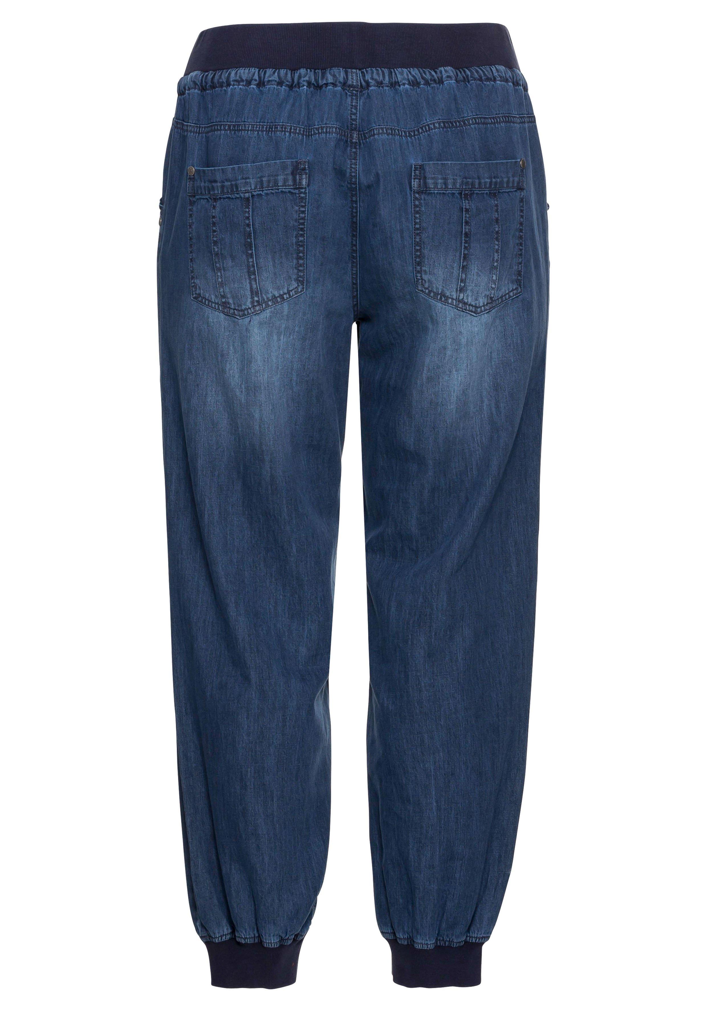 Pumpjeans mit Rippbündchen und Bindeband