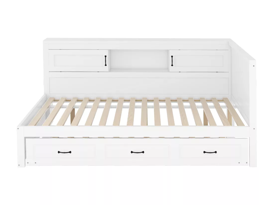 Lit banquette 140x200cm avec LED et prises - avec un lit gigogne 90x190cm - Blanc