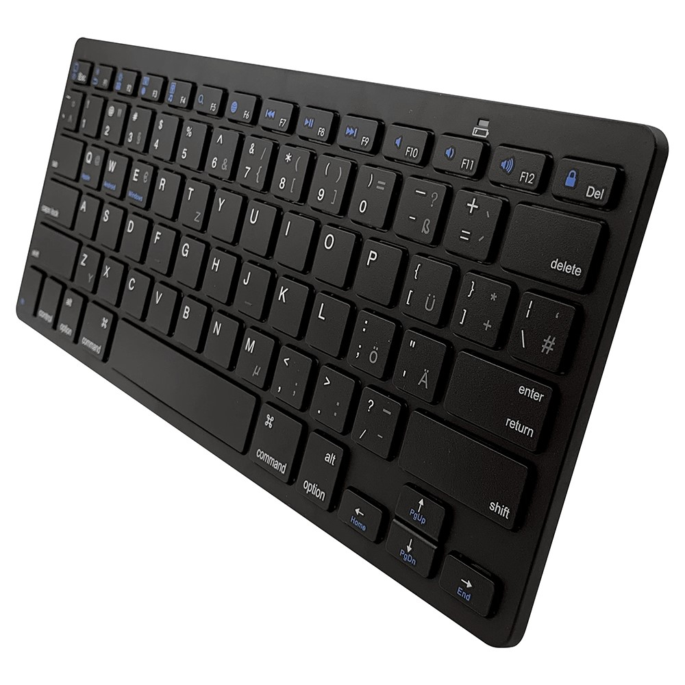 Ultra Thin Bluetooth Tastatur Keyboard (QWERTZ / QWERTY) für Macbook / PC / Laptop / Tablet / Smartphone (Batteriebetrieben) - Schwarz