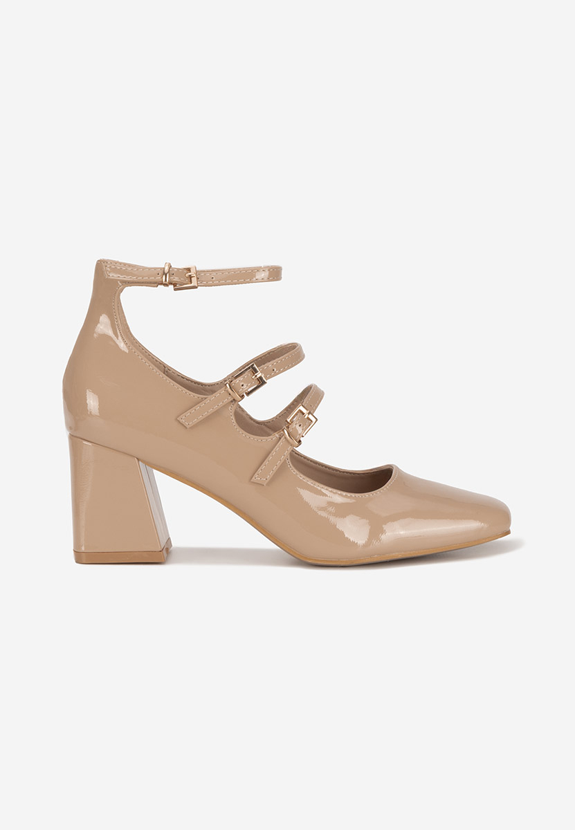 Chaussures vernies à talon épais beige Renelia