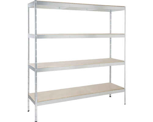 Zware palletstelling Kaiserthal, verzinkt, 180x160x60 cm, 4 houten legborden, draagvermogen 1000 kg, 9 stuks