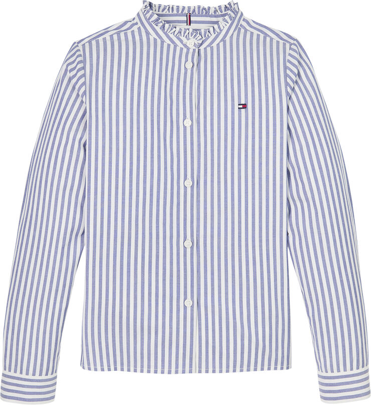 Tommy Hilfiger RUFFLE COLLAR BLOUSE LS Mid blue / optic white