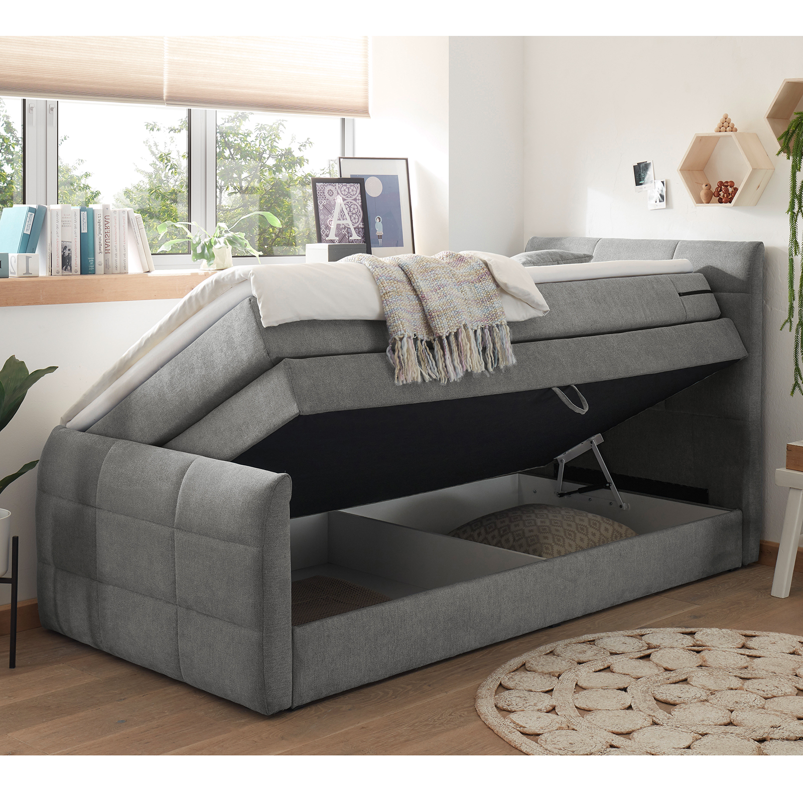 Boxspringbett - dunkelgrau - H2 - 100x200 cm