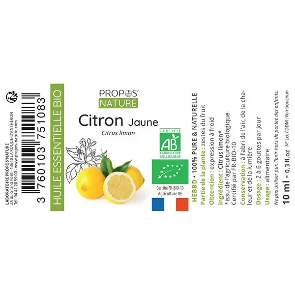 Óleo Essencial de Limão Orgânico Propos' Nature Aroma-Phytotherapy 10ml