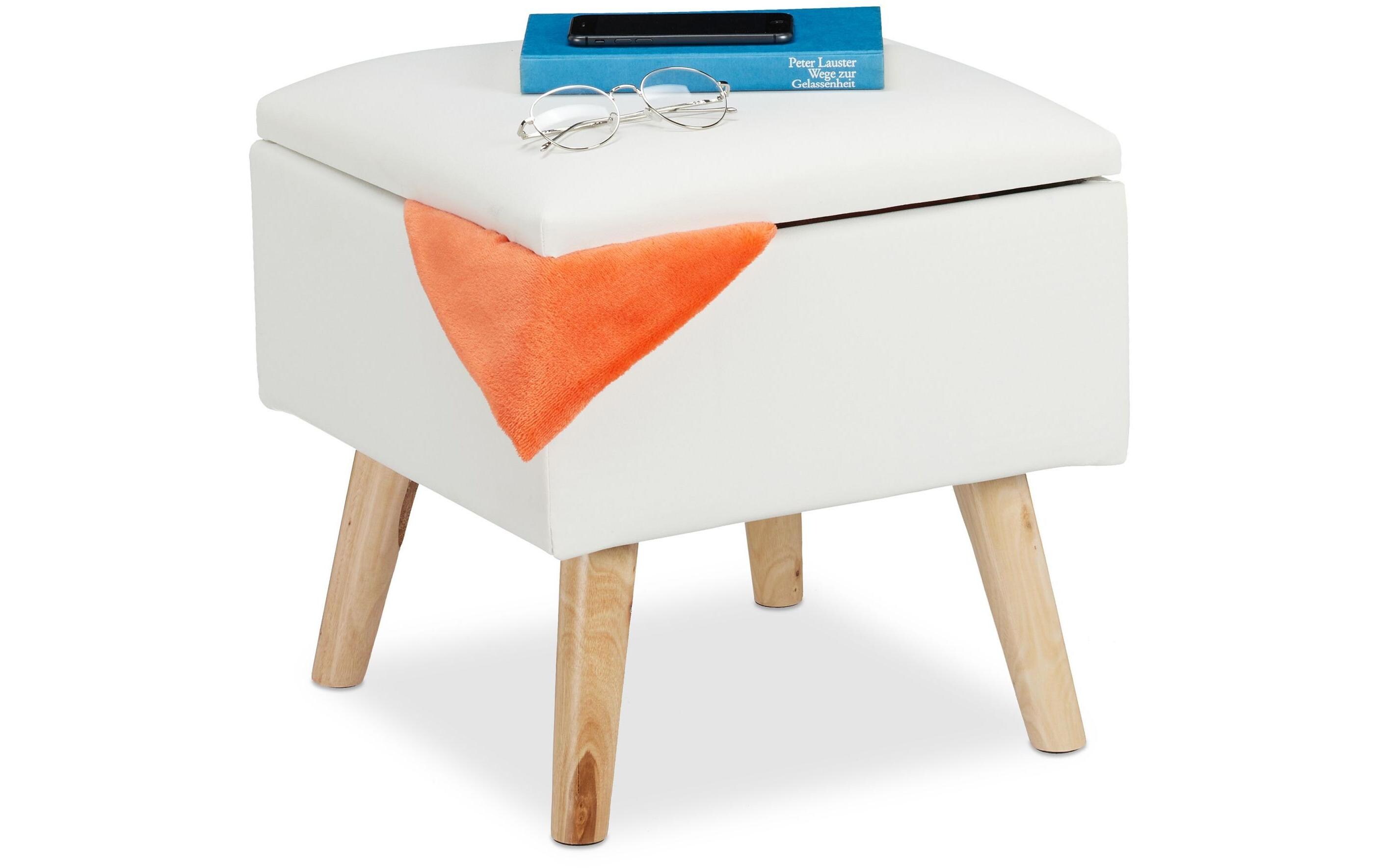 Hocker WeissSitzhocker mit Stauraum aus Kunstleder
