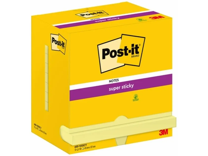 Post-it® Super Sticky Notes Canary Yellow™, 12 blokke, 76 mm x 127 mm