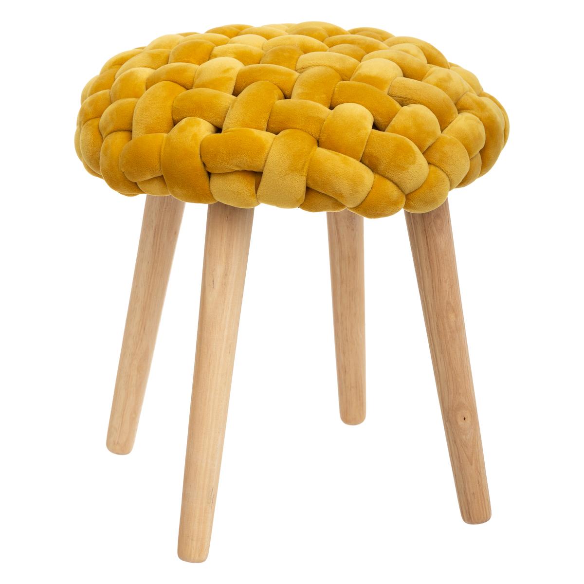 TABOURET APPOINT TRICOT VELOURS COSY OCRE