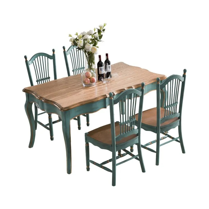 Conjunto de mesa e cadeiras de jantar em madeira maciça, estilo europeu mediterrâneo - 1,8 m