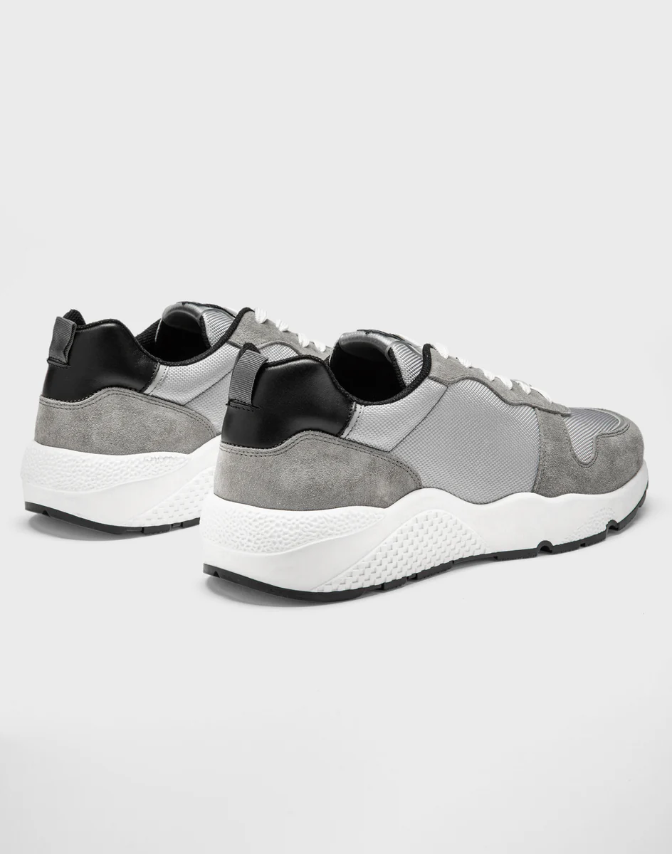 Sneakers cuir et textile gris 
