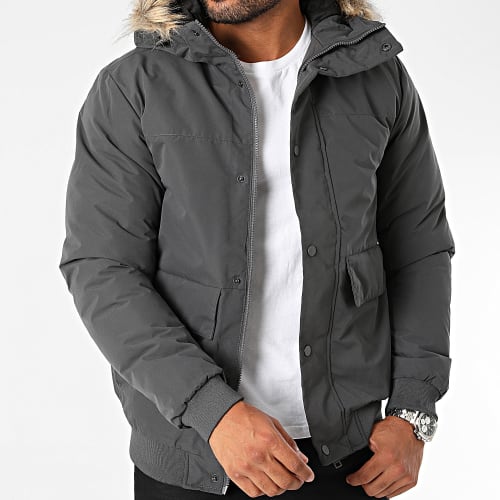 Doudoune Capuche Fourrure Champ Bomber Gris Anthracite