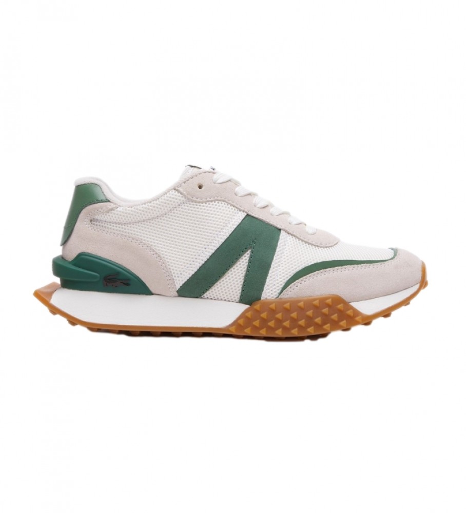 Tênis Lacoste L-Spin Deluxe em couro, branco e verde.