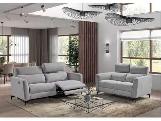 Canapé de relaxation électrique en tissu Bakay-Couleur Gris foncé-Système Electrique-3 places