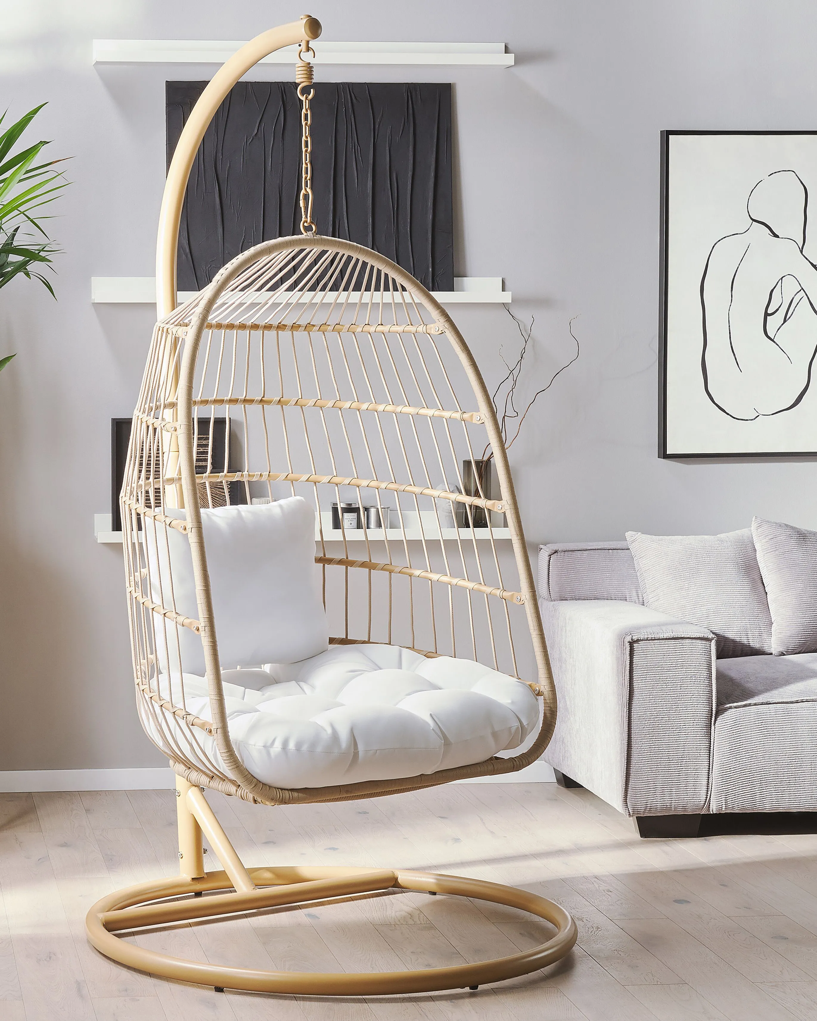 Hangstoel met standaard ALLERA PE rotan Beige