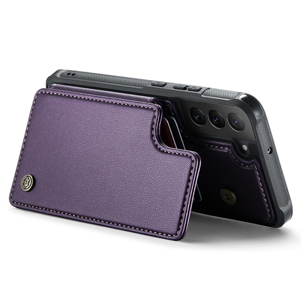 Samsung Galaxy S22 5G Leder Hülle mit Kartenfächern im Litchi Look   Kickstand (RFID Schutz) - Lila