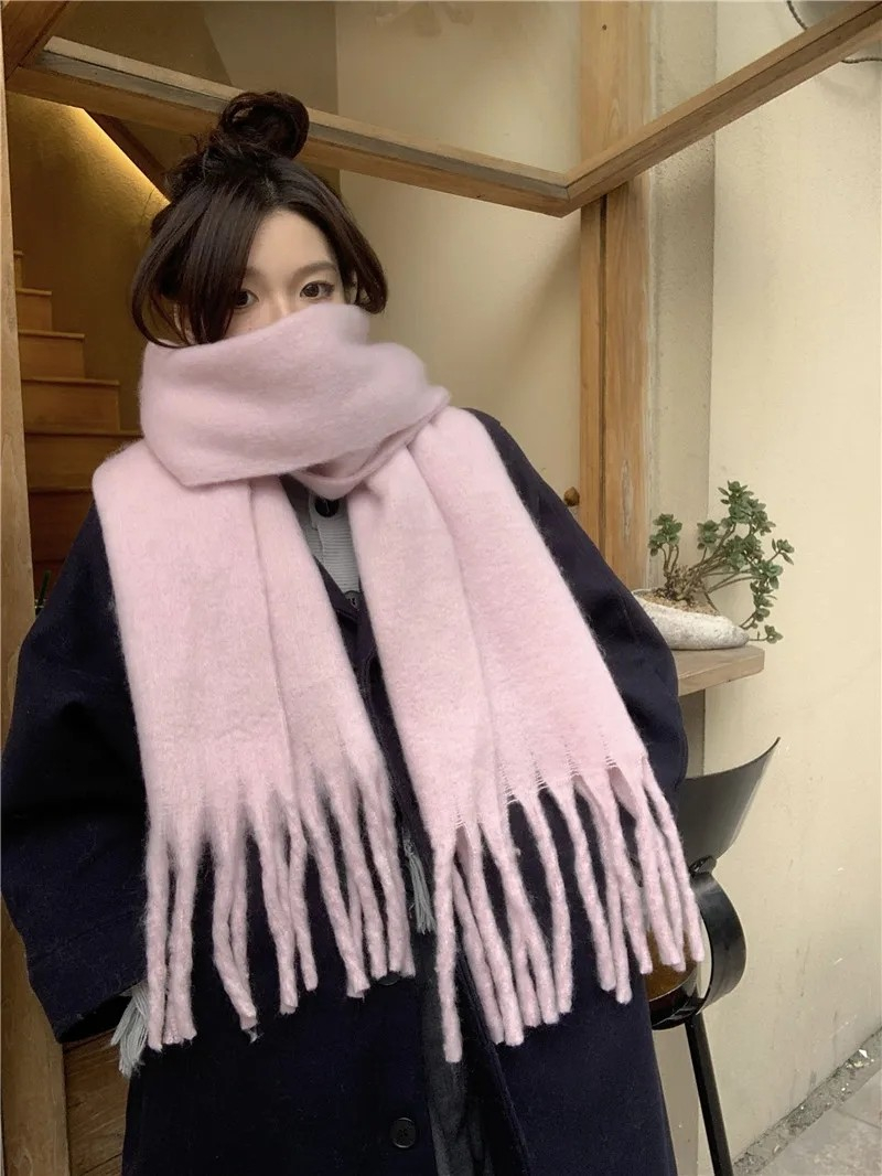 (230x40cm) Damen Quasten Schal Winter Fashion Accessoire - Rosa