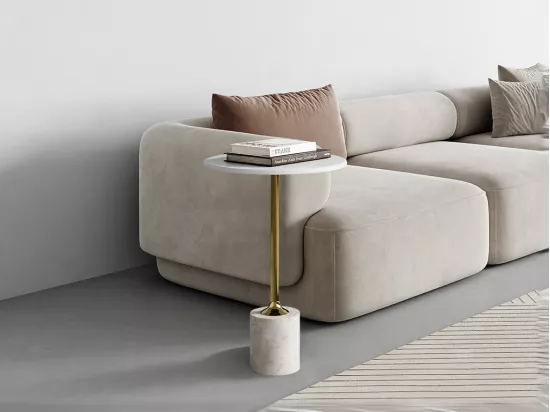 Table d'appoint en marbre et métal - Blanc et doré - GIANINA