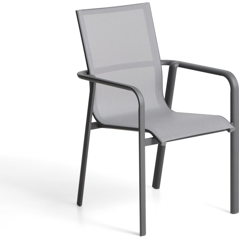 Chaise empilable d’extérieur Canea en textilène gris et aluminium graphite