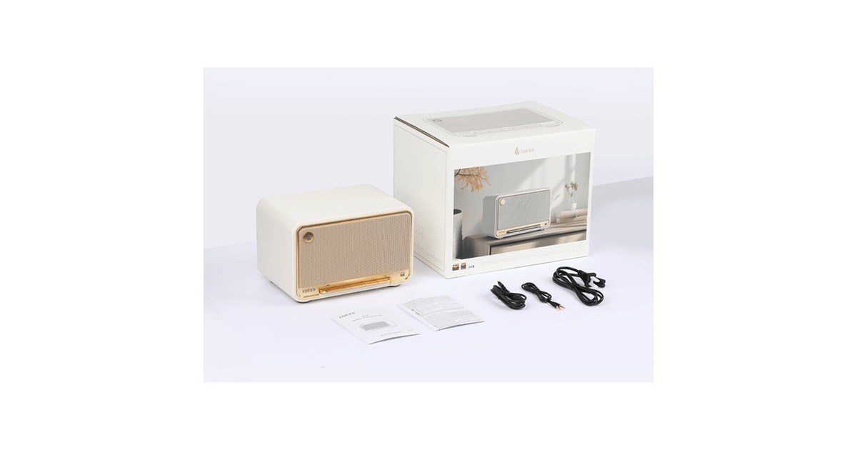 EdifierD32 Draadloze tafelluidspreker  (Wit/goud, Bluetooth, Wi-Fi (Apple AirPlay), USB-C, AUX)
