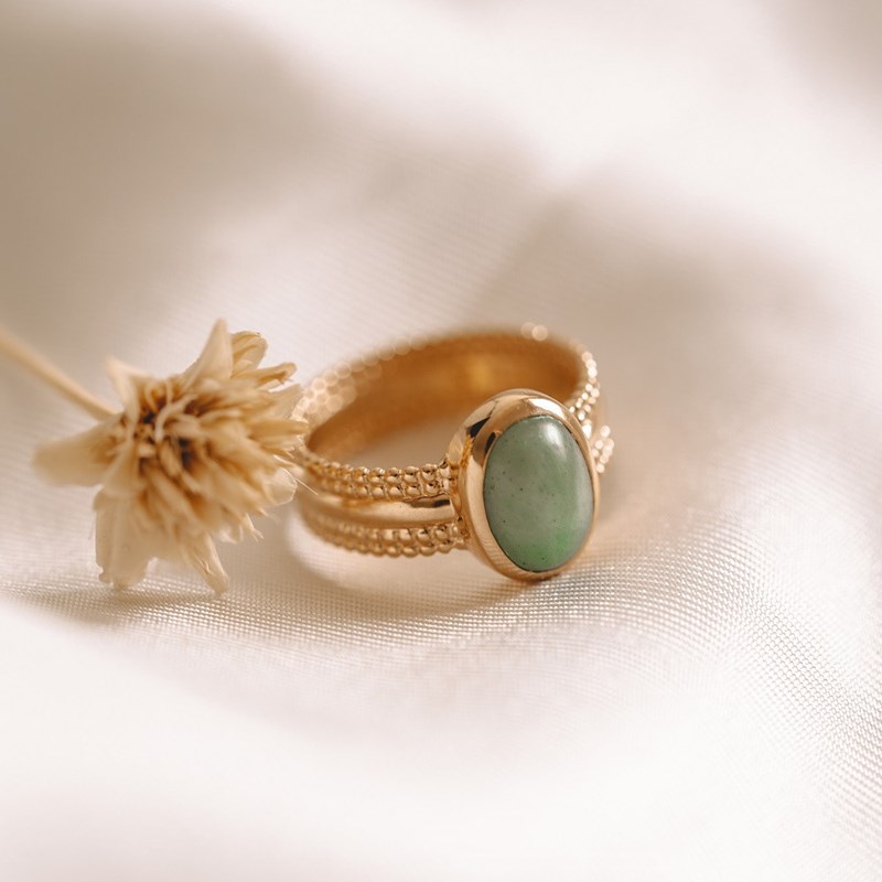 Bague Plaqué Or Tendance Pierre Precieuse Fine Aventurine