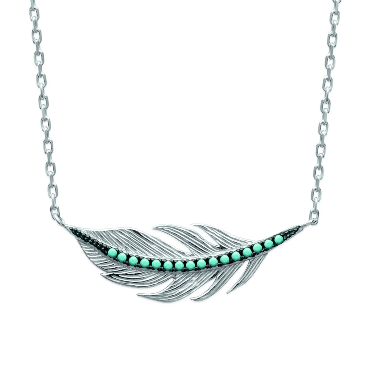 Collier Brillaxis plume empierrée bleue