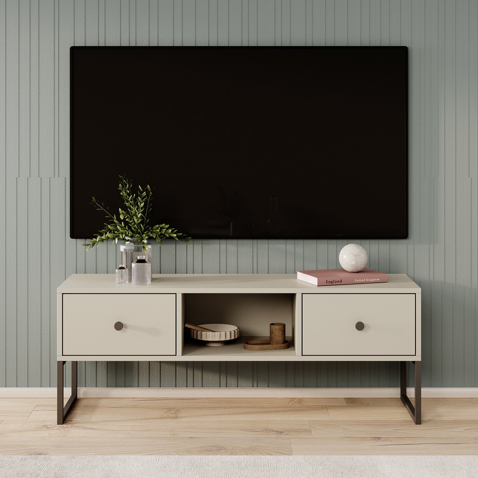 Lyndall - TV-Meubel met 2 lades - Beige - 115 cm