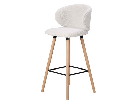 CONCEPT1 - Tabouret de bar Tiago blanc effet laine bouclette (bar)