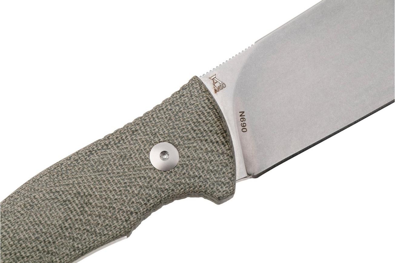 Viper Trail VT4066CG Stonewashed N690, Green Canvas Micarta, vaststaand mes, Jens Anso design