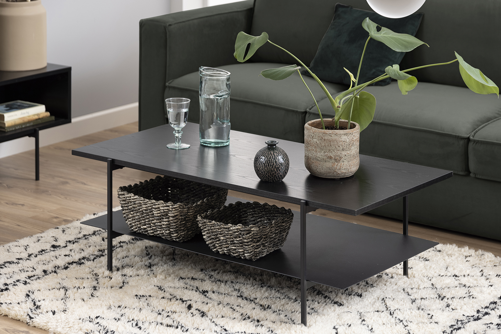 Angus sofabord Sort struktur med hylle. 60x115 cm